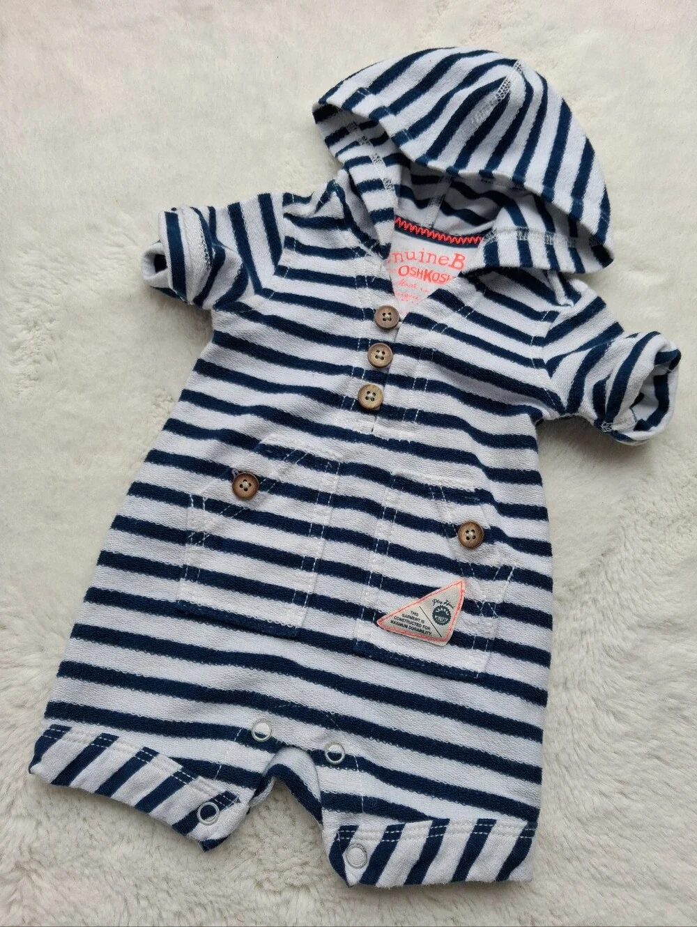 OshKosh B'gosh Navy & White Stripe Hooded Baby One-Piece Newbirn